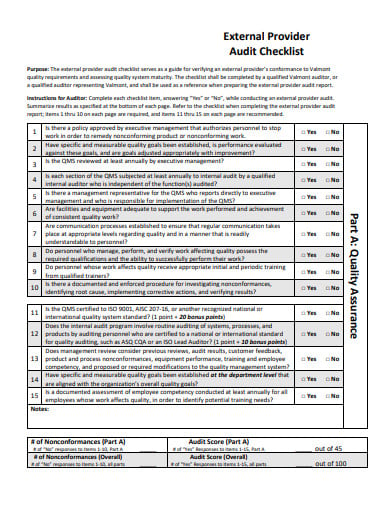 it external provider audit checklist template