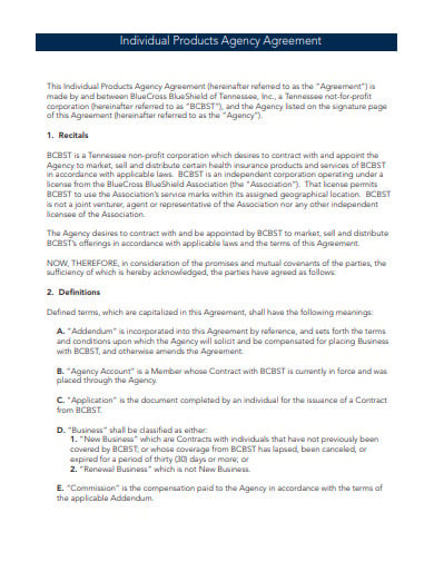 individual product agency agreement template