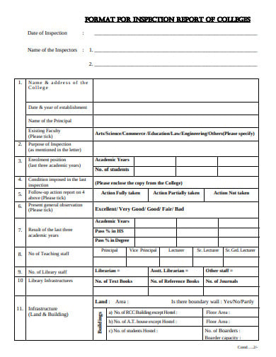 inspection report form for colleges template