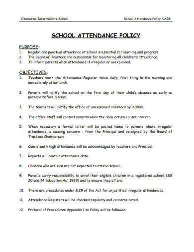 11 School Attendance Policy Templates In PDF WORD