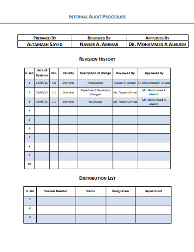 Internal Audit Procedure Template