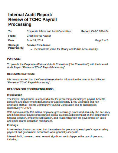internal audit report payroll processing