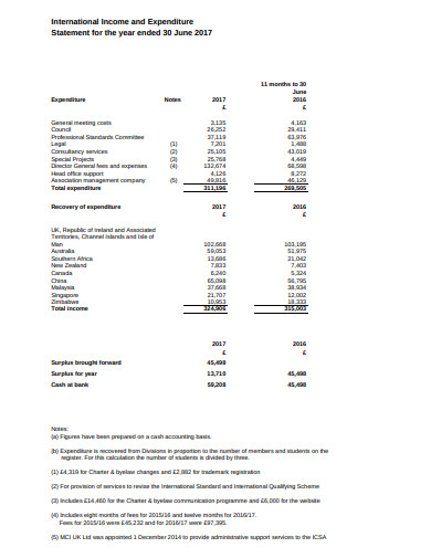 international income and expenditure statement