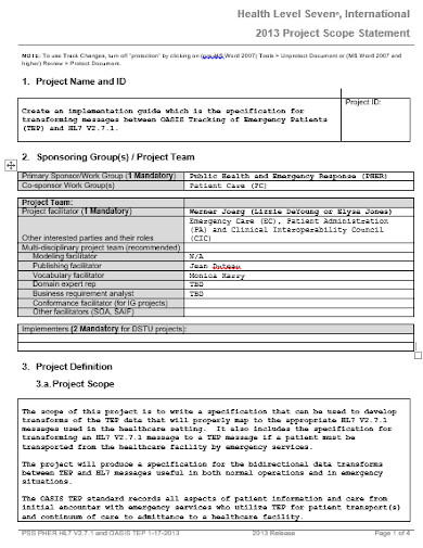 international project scope statement template