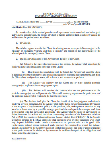 11+ Investment Advisory Agreement Templates in DOC | PDF