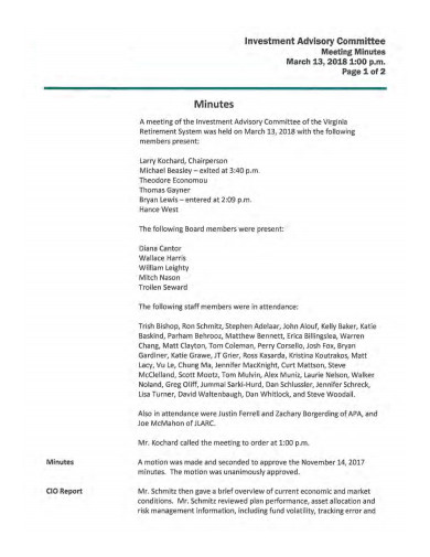 investment advisory committee meeting minutes