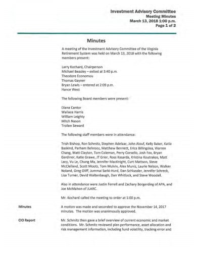 investment advisory committee minutes