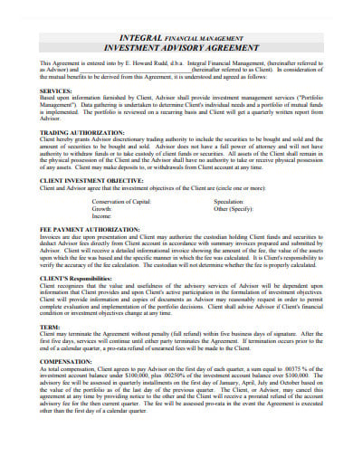 investment advisory services agreement template