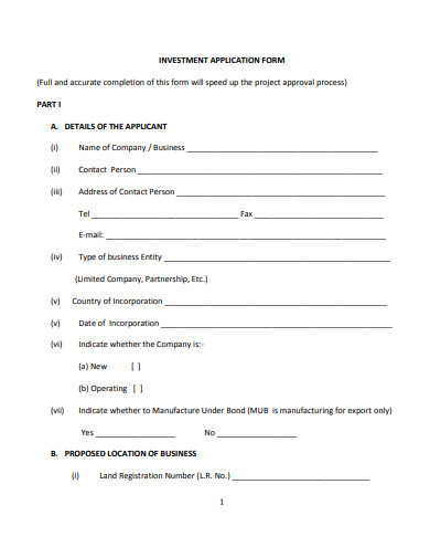 investment application form