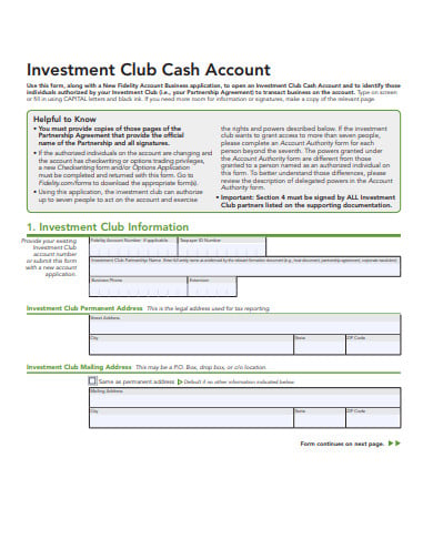 investment club cash account template