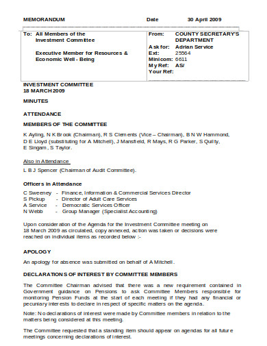 investment committee meeting minutes example