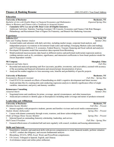 investment finance banking resume