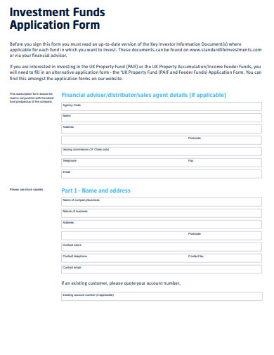 investment funds application form