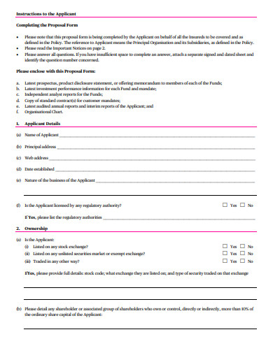 investment management insurance proposal form template