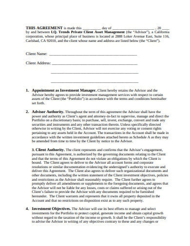 investment management services agreement