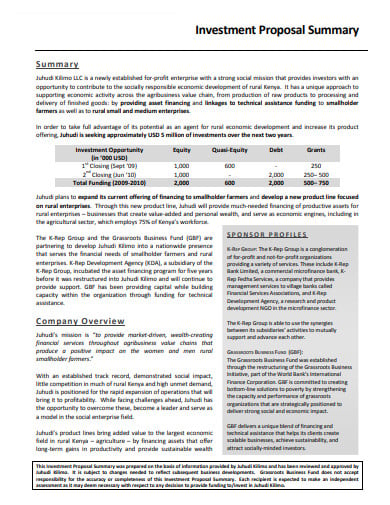investment opportunity proposal summary template