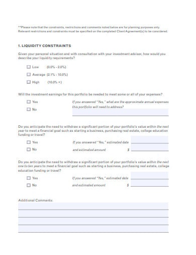 investment policy questionnaire template