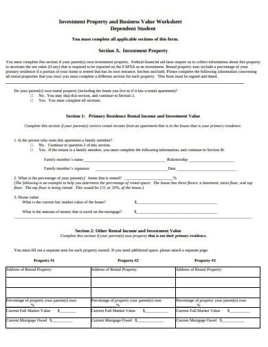 investment-property-business-value-worksheet-template