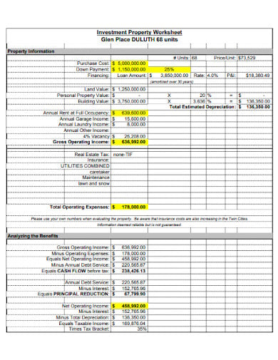 investment-property-place-worksheet-template