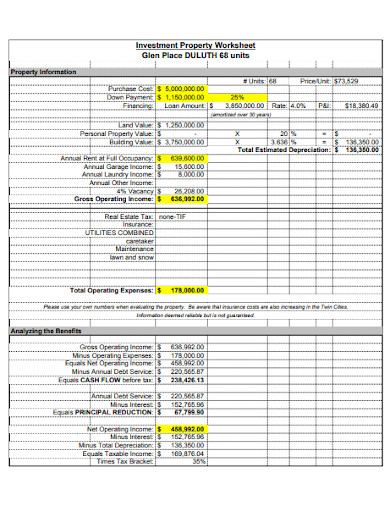 11+ Investment Property Worksheet Templates in PDF | Excel | Free