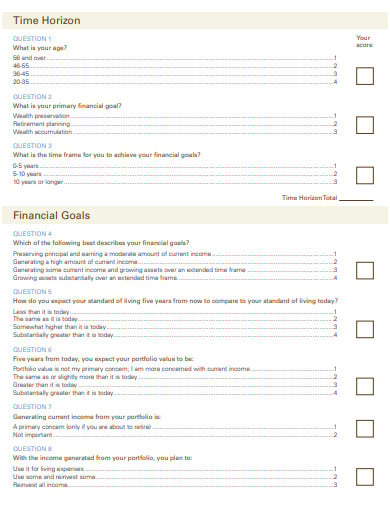 investor profile questionnaire format