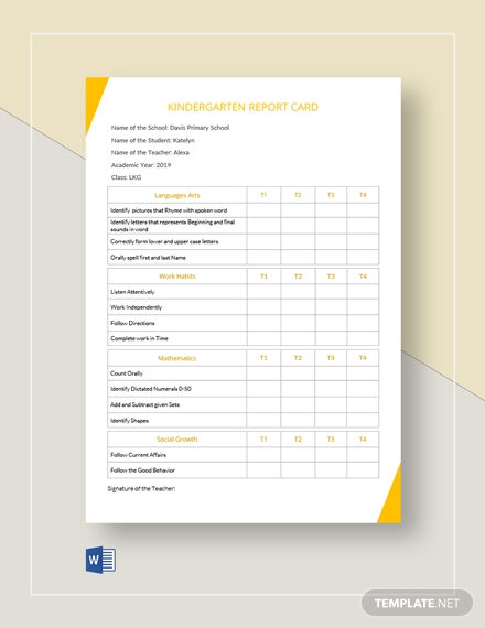 10 Kindergarten Report Card In Word Illustrator Pages Editable 