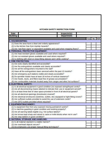 kitchen safety inspection form template