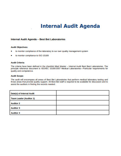 10+ Internal Audit Agenda Templates In Pdf 