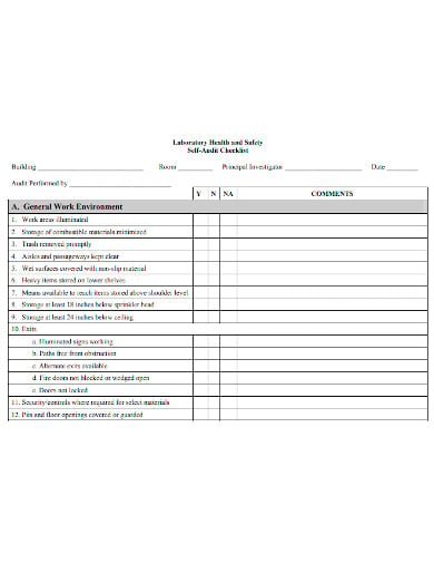 laboratory health safety self audit checklist template