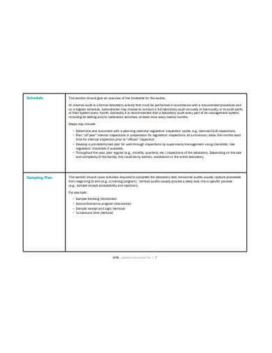 laboratory internal audit test plan template