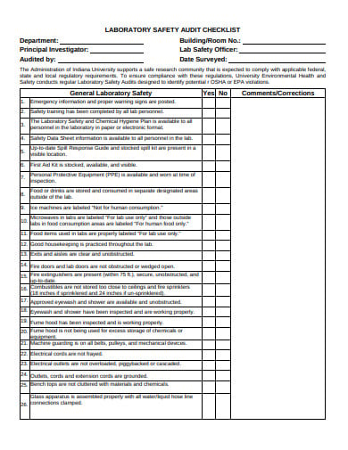 laboratory safety audit checklist template