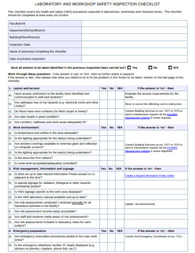 laboratory workshop safety inspection checklist template