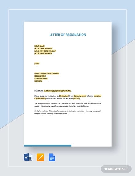 letter of resignation template