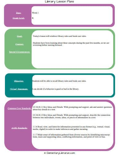 library lesson plan sample