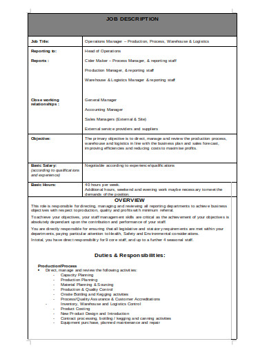 10+ Logistics Manager Job Description Templates in PDF | MS Word
