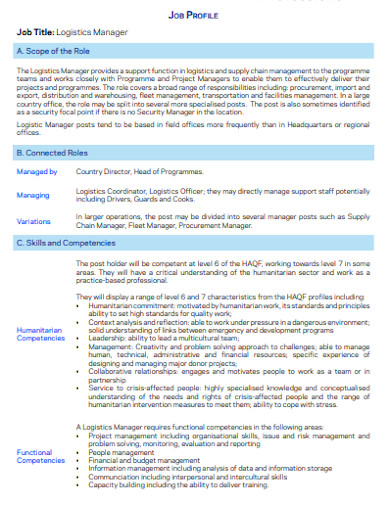 10 Logistics Manager Job Description Templates In PDF MS Word