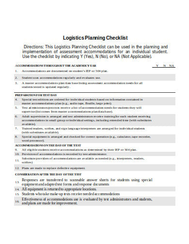 logistics planning checklist format