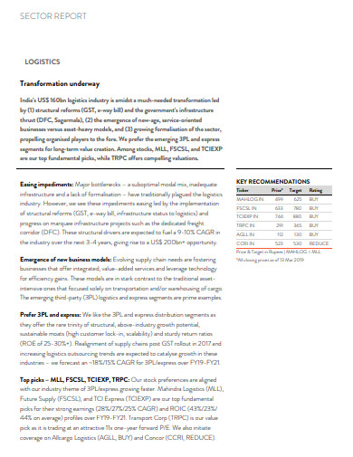 logistics sector report template