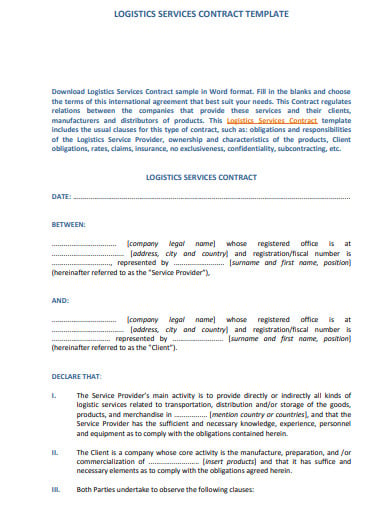 logistics services contract format
