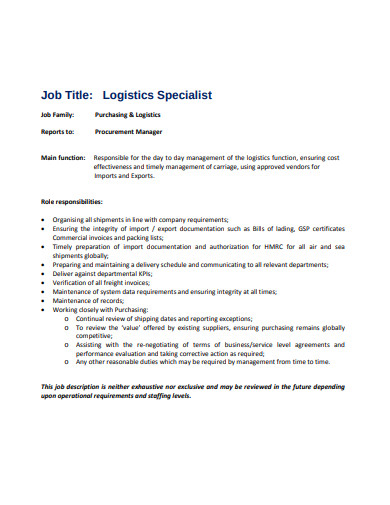 logistics-specialist-job-description-template