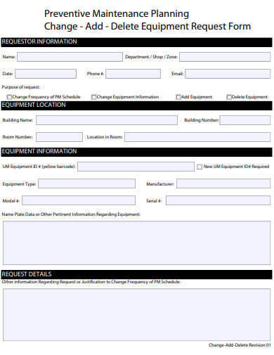 maintenance planning change request form template