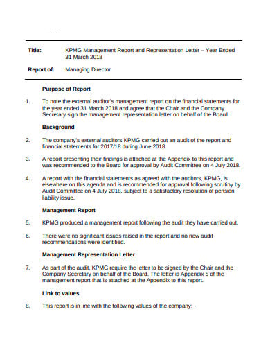 management report representation letter