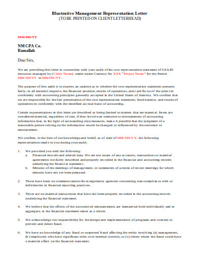 management representation letter template