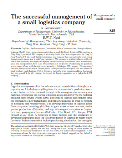 simple business plan for logistics company