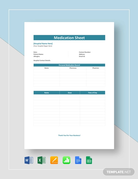 Medication Sheet Template 10  Free Word Excel PDF Documents