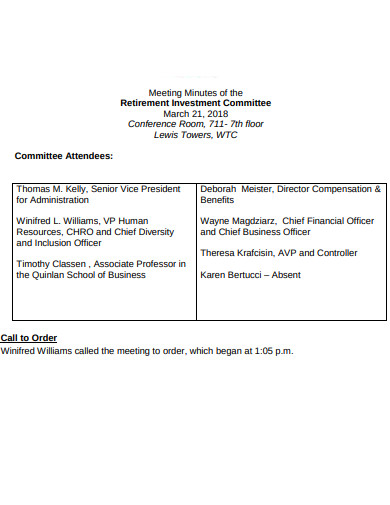 meeting minutes of the retirement investment committee