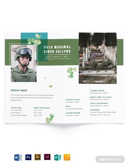 military funeral obituary bi fold brochure template