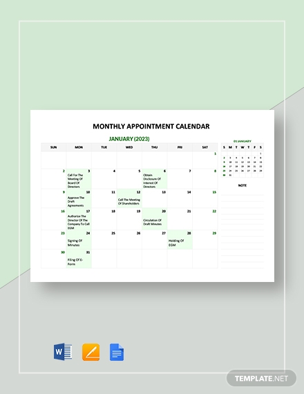 monthly appointment calendar