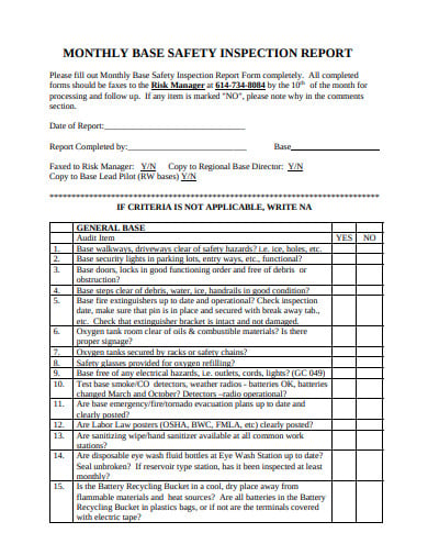 monthly base safety inspection report template