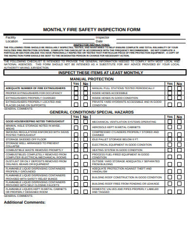 monthly fire safety inspection form template